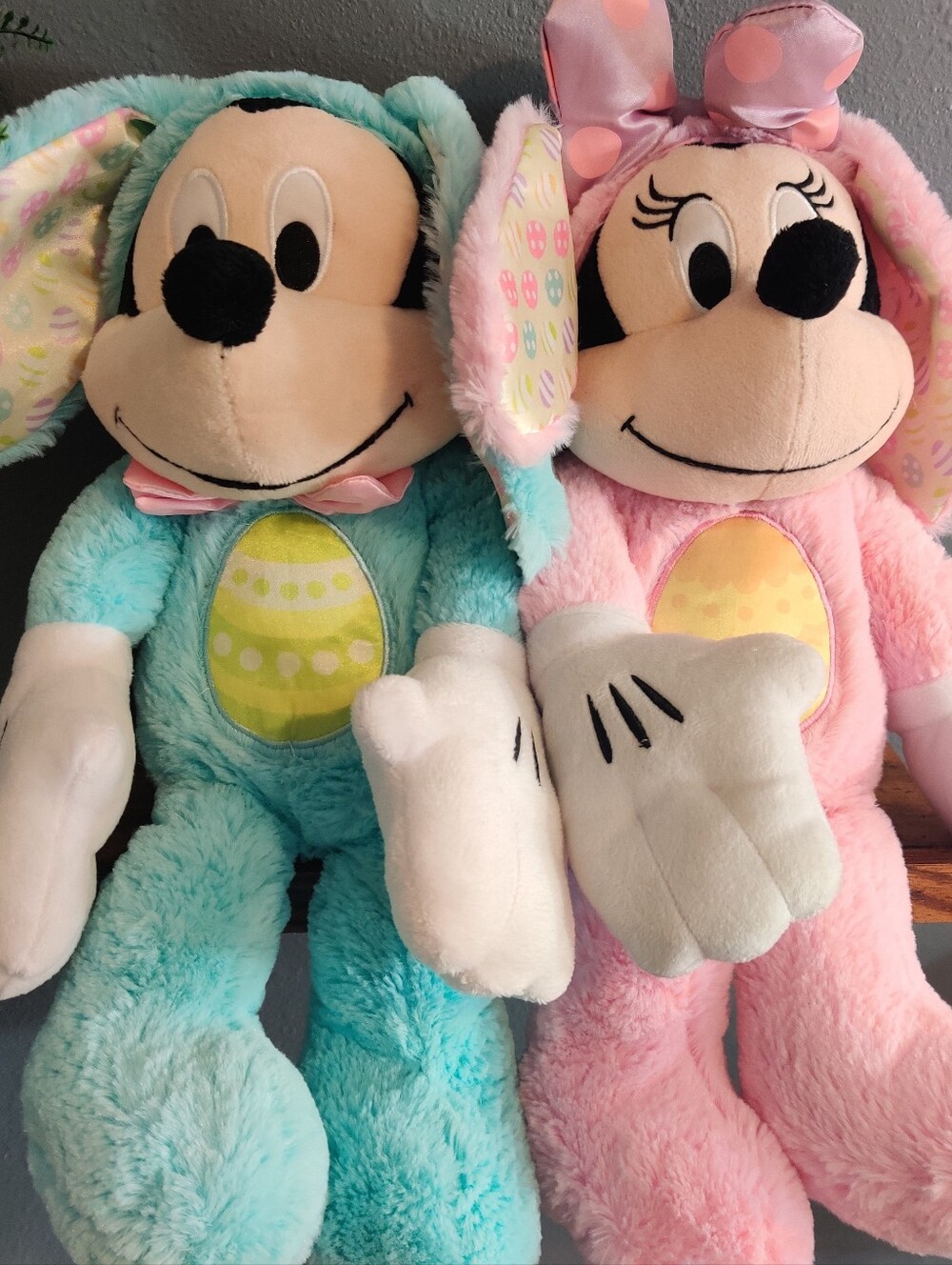 Mickey And Minnie Easter Plush Set Blue Pink Disney Egg Stuffed Animal Bunny Toy